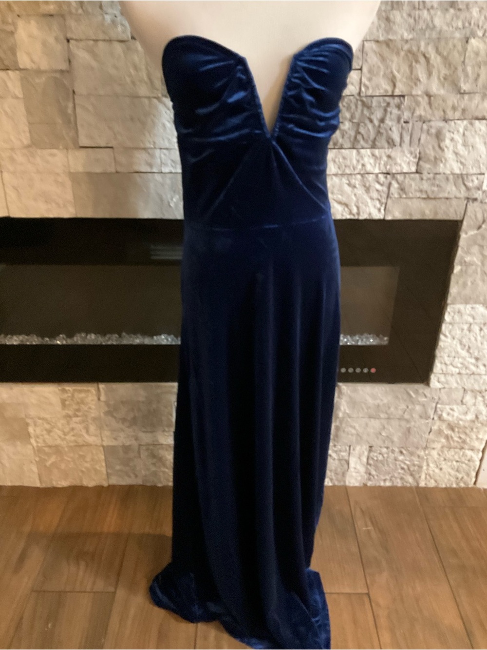 Commense Strapless Deep Blue Velvet Gown Size L #Homecoming #Holiday